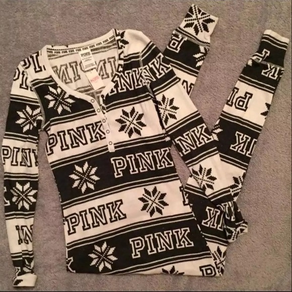 NEW VS PINK holiday onesie thermal pajamas - Picture 2 of 3